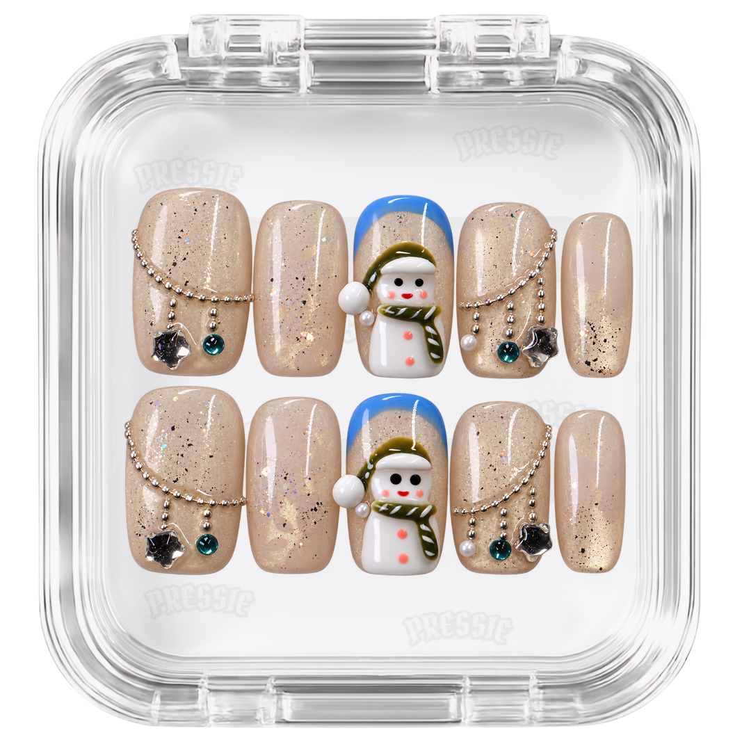 Faux ongles hiver bonhomme de neige bijoux | Okinawa — PRESSIE NAILS