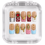 Faux ongles nude bijoux dorés cœur rouge | Accendio — PRESSIE NAILS