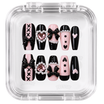 Faux ongles noir rose nœuds cœur strass | Yaoko — PRESSIE NAILS