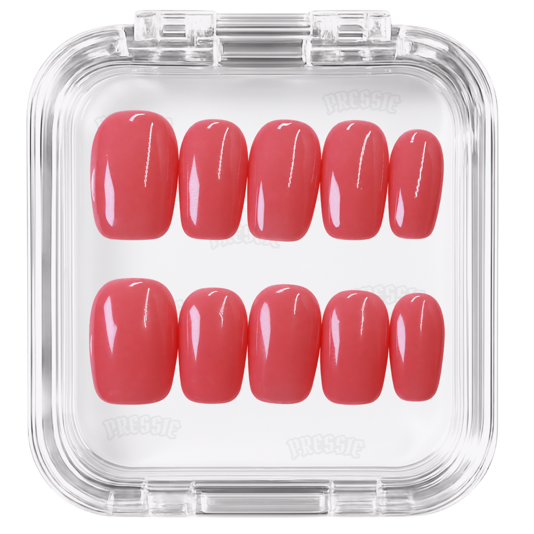 Faux ongles rose corail glossy | Clara — PRESSIE NAILS