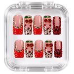 Faux ongles rose cerises léopard strass rouges | Reopardo — PRESSIE NAILS