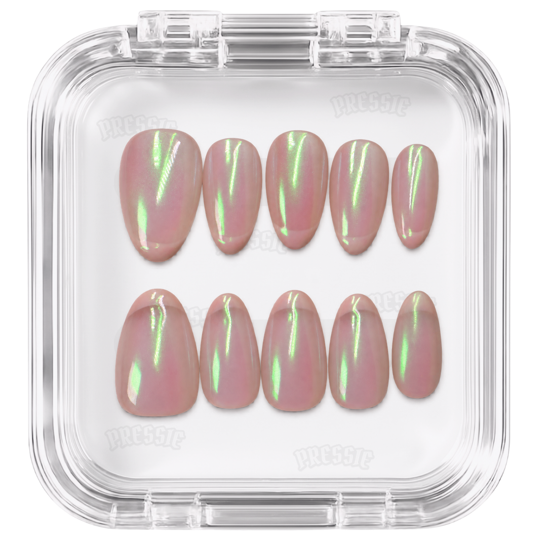 Faux ongles rose glazed chrome irisé | Glazed French — PRESSIE NAILS