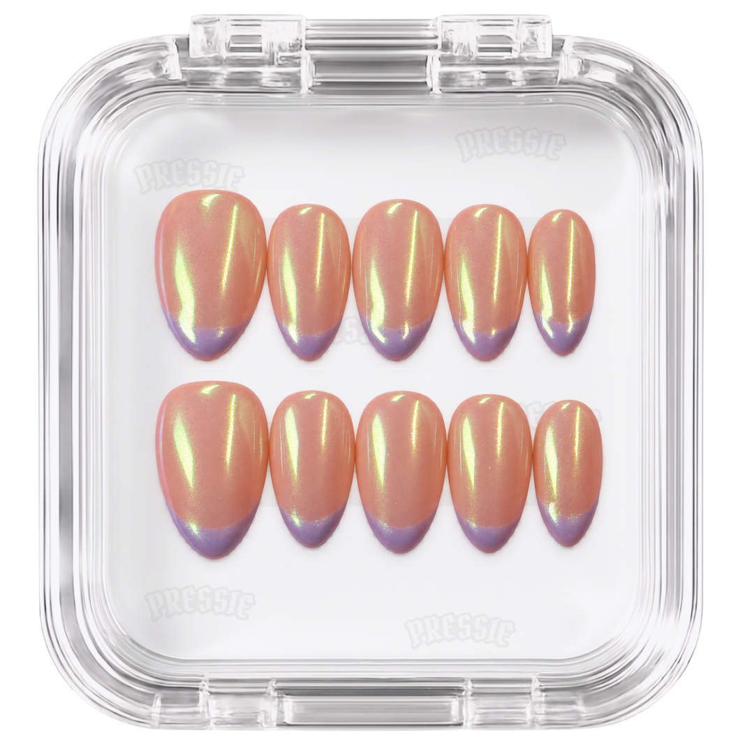 Faux ongles rose chrome french violette | Murasaki French — PRESSIE NAILS