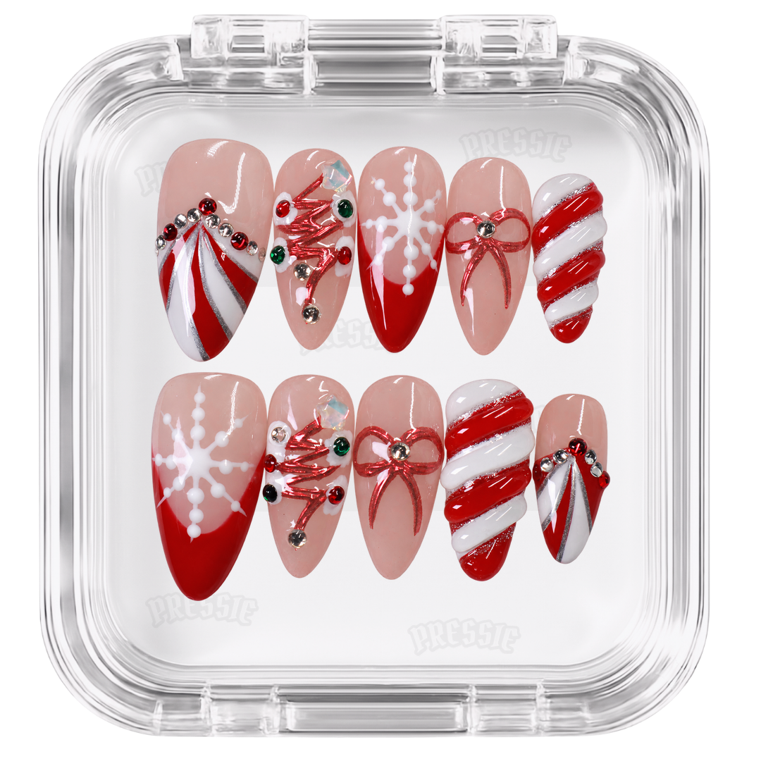 Faux ongles Noël rouge sucre d’orge | Sugary — PRESSIE NAILS