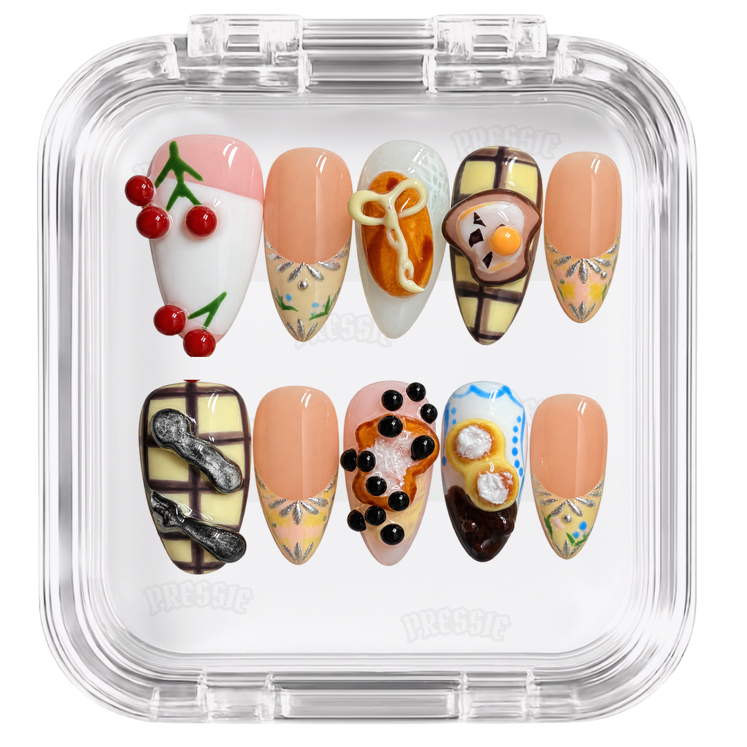 Faux ongles cerises 3D food nail art | Sweetie Cherry — PRESSIE NAILS