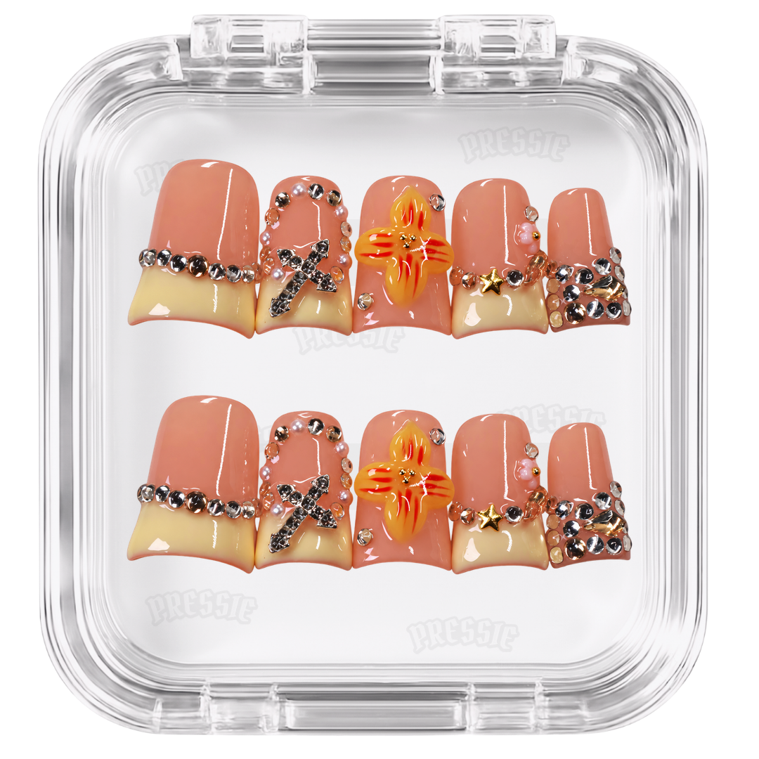 Faux ongles tropicaux fleur 3D strass | Tropikal — PRESSIE NAILS