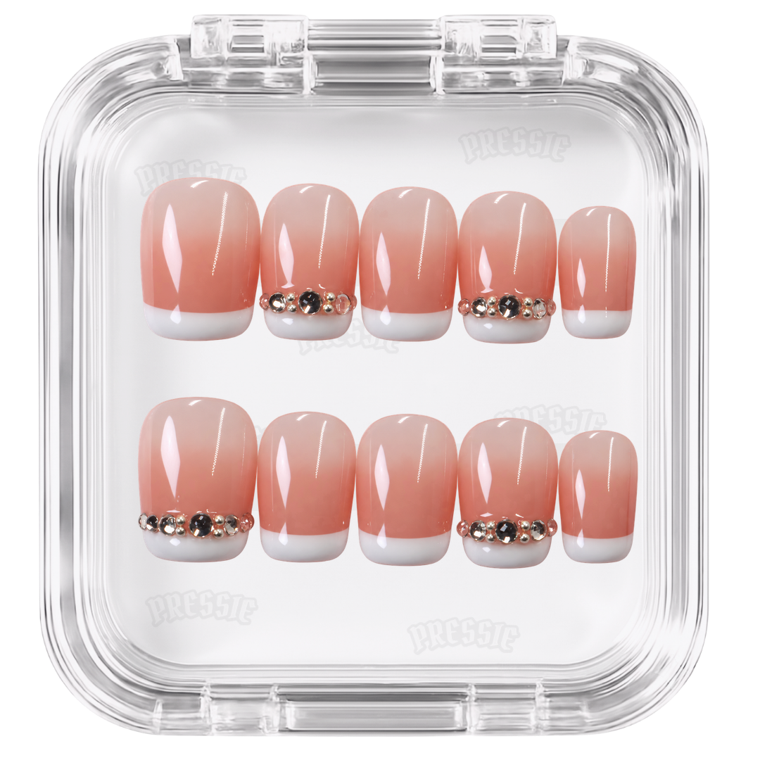 Faux ongles nude french blanche strass | Marisa — PRESSIE NAILS