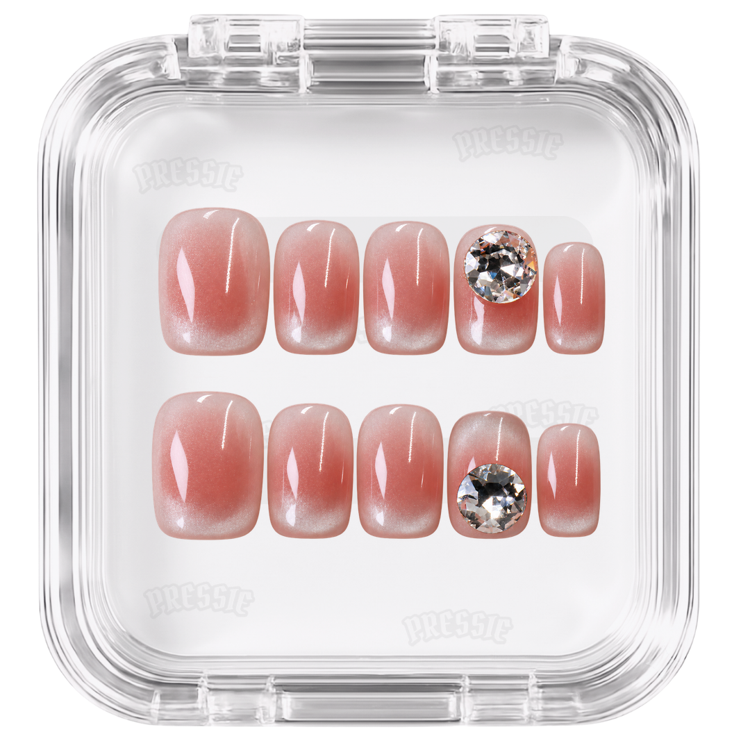 Faux ongles rose cat-eye strass XXL | Yubiwa — PRESSIE NAILS