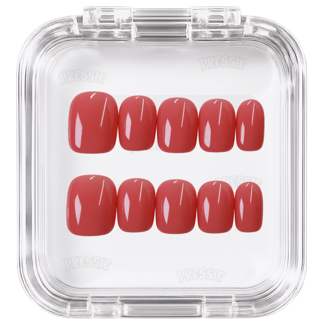 Faux ongles courts corail glossy | Clara Court — PRESSIE NAILS