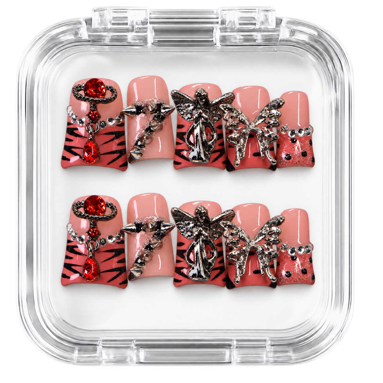 Faux ongles gothiques Y2K bijoux rouges | Aka Darkin — PRESSIE NAILS