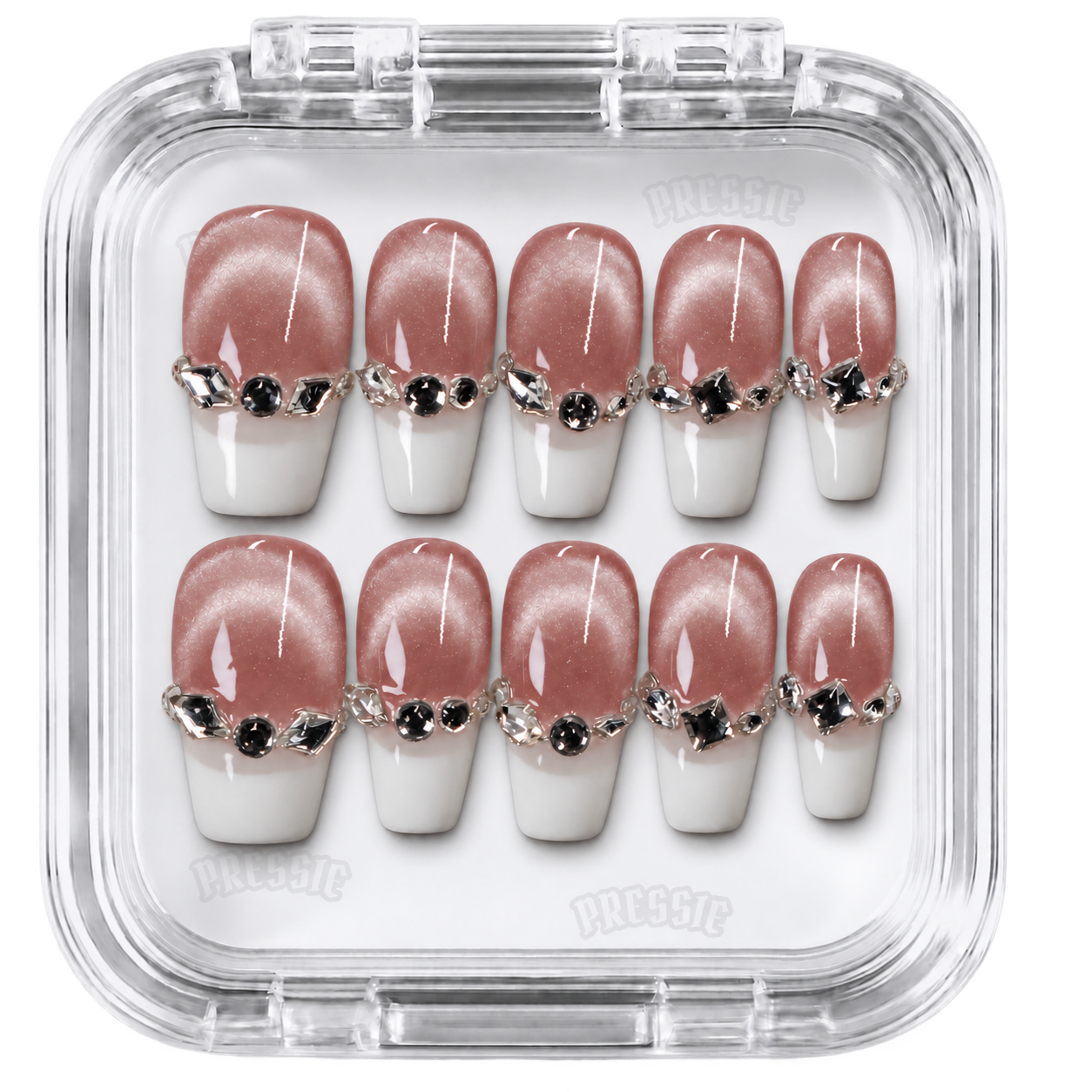 Faux ongles rose cat-eye french strass | Ilona — PRESSIE NAILS