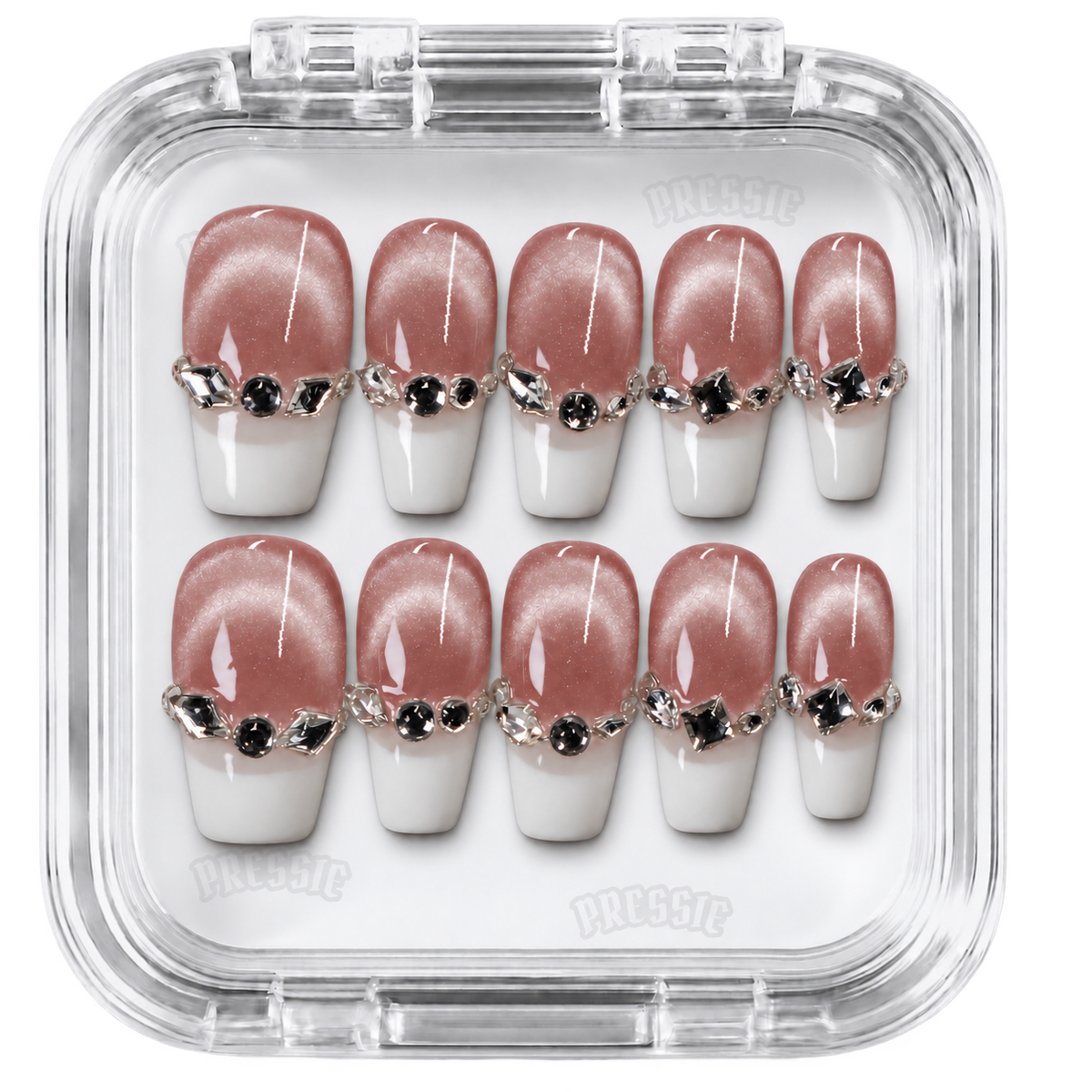 Faux ongles rose cat-eye french strass | Ilona — PRESSIE NAILS