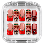 Faux ongles rose cerises léopard strass rouges | Reopardo — PRESSIE NAILS