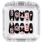 Faux ongles noir rose nœuds cœur strass | Yaoko — PRESSIE NAILS