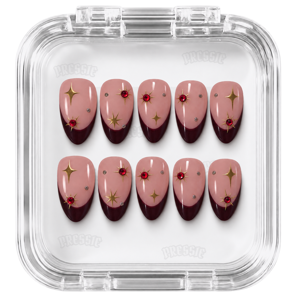 Kit de faux ongles Starry Red dans sa boîte Pressie Nails