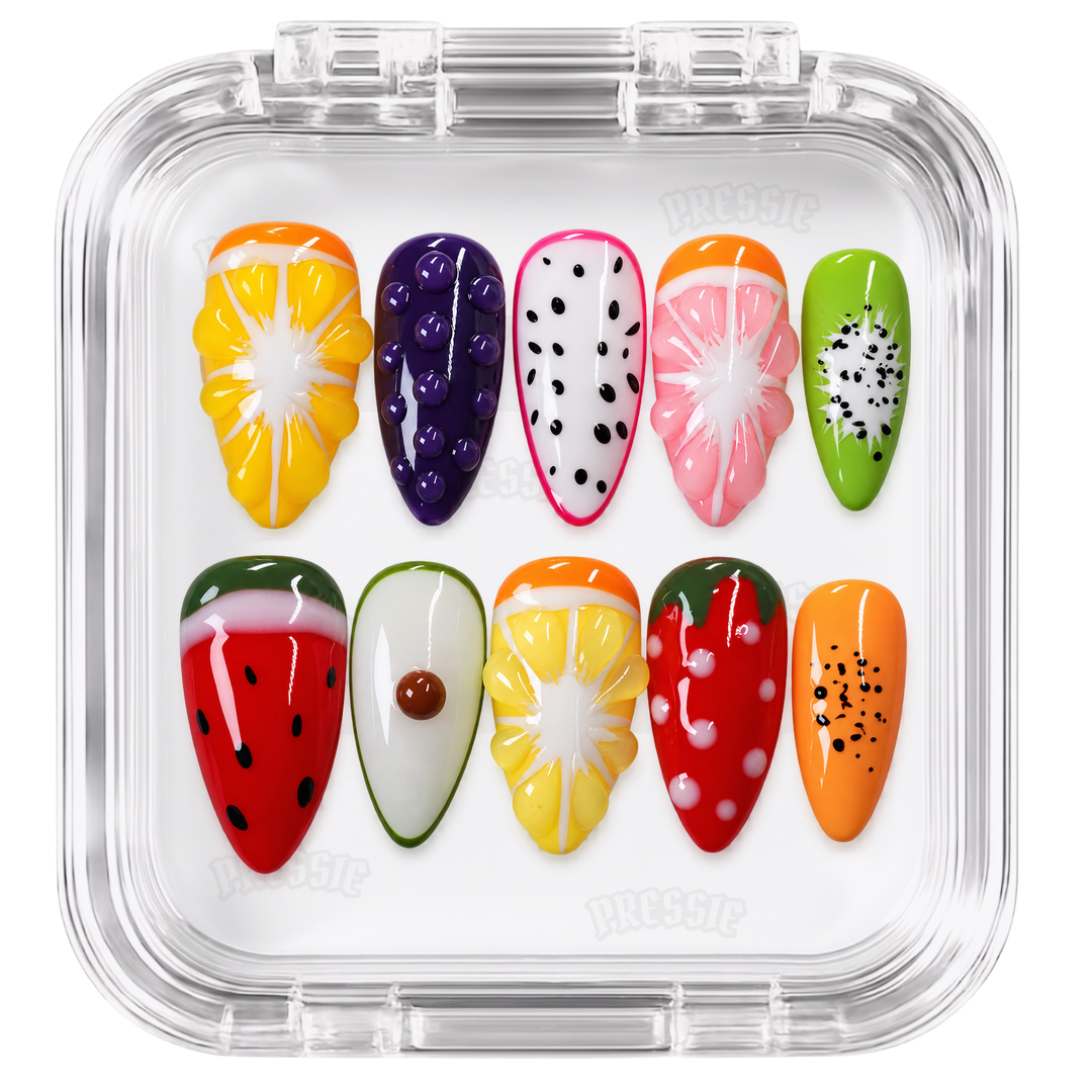 Faux ongles fruits 3D multicolores | Tutti Frutti — PRESSIE NAILS